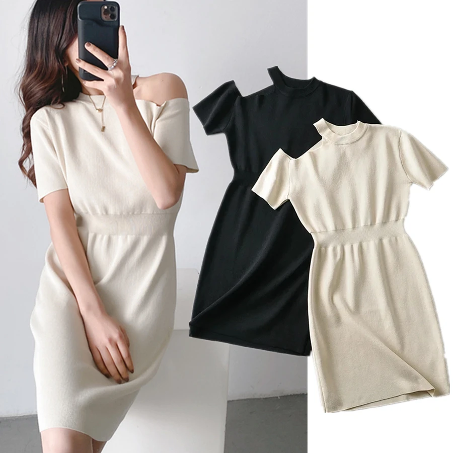 

Dave&Di Simple Collect Wasit Sexy Mini Summer Dress Women England Style Fashion Vintage Hollow Out Elegant Knitted Dress