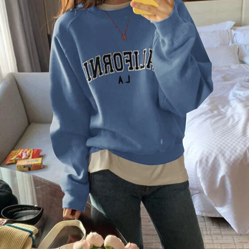 

VONDA Elegant Street Blouse Tops Oversize Fashion Casual Round Neck Long Sleeve Letter Printing Pullover Women Spring Sweatshirt