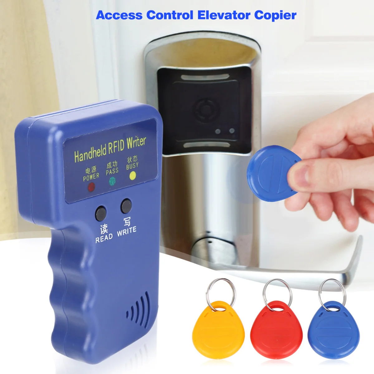 

Handheld 125KHz RFID Copier EM4100 ID Card Reader Writer Programmer Duplicator + 3pcs Writable Key Fobs/Tags Handheld 125KHz