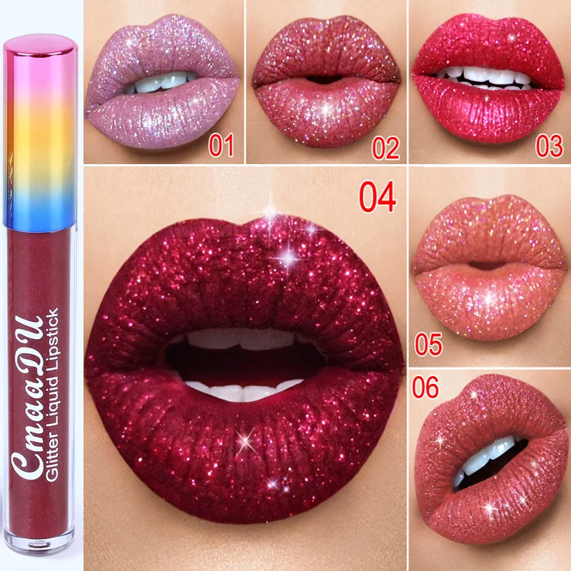 

6 Colors Glitter Lip Gloss Makeup Waterproof Long Lasting Shining Women Shimmer Liquid Lipstick Beauty Lips Nutritious