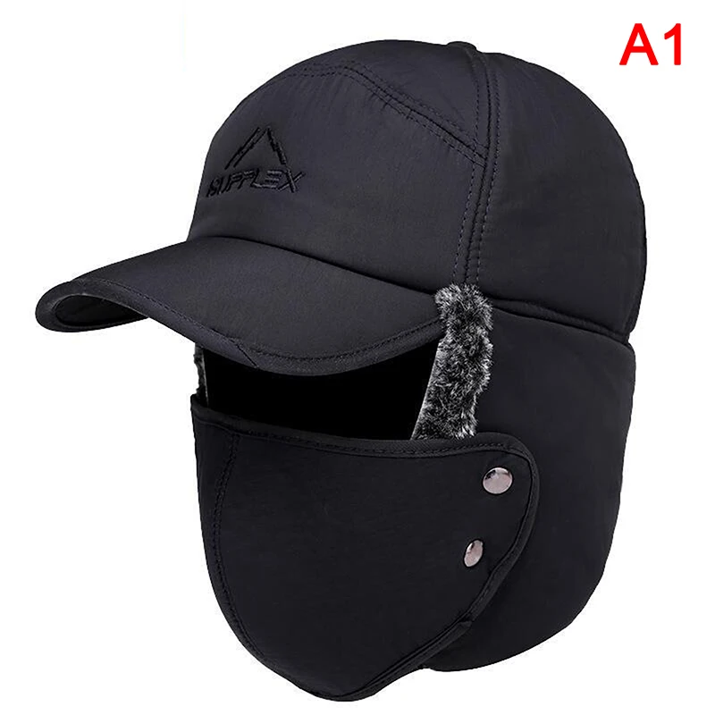 

Trend Winter Thermal Bomber Hats Men Women Fashion Ear Protection Face Windproof Ski Cap Velvet Thicken Couple Hat
