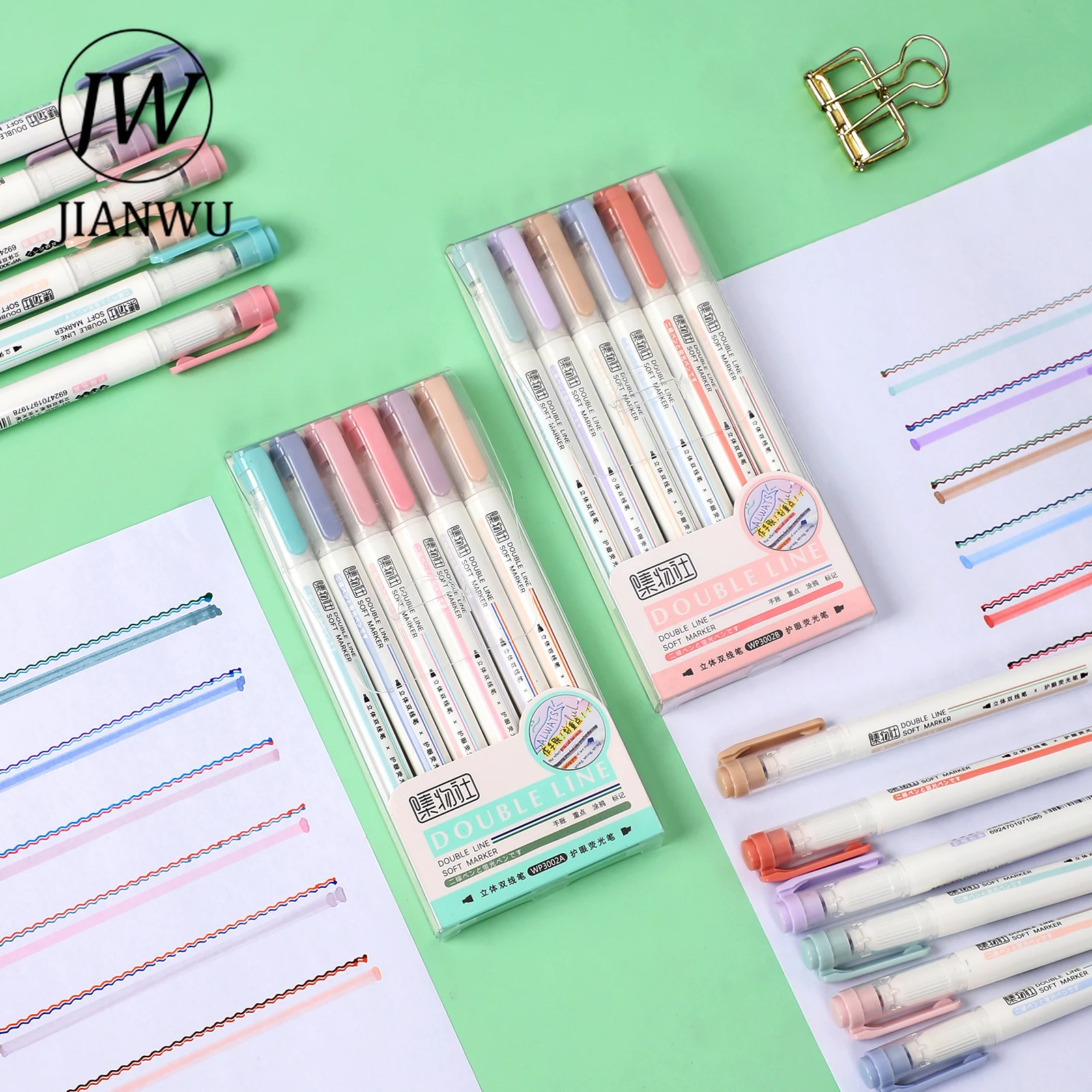 

JIANWU 6 шт./партия креативность двойная головка крючок линия хайлайтер Kawaii Канцелярские маркеры Скрапбукинг дневник живопись ручка принадлеж...