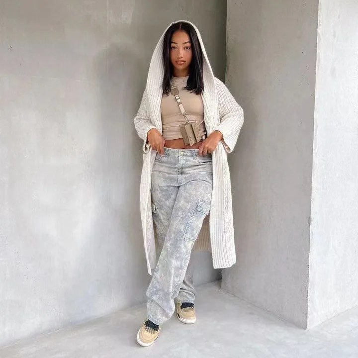 

Chocomist Outwear Casual Lazy Solid Large Pocket Hooded Women Long Cardigan