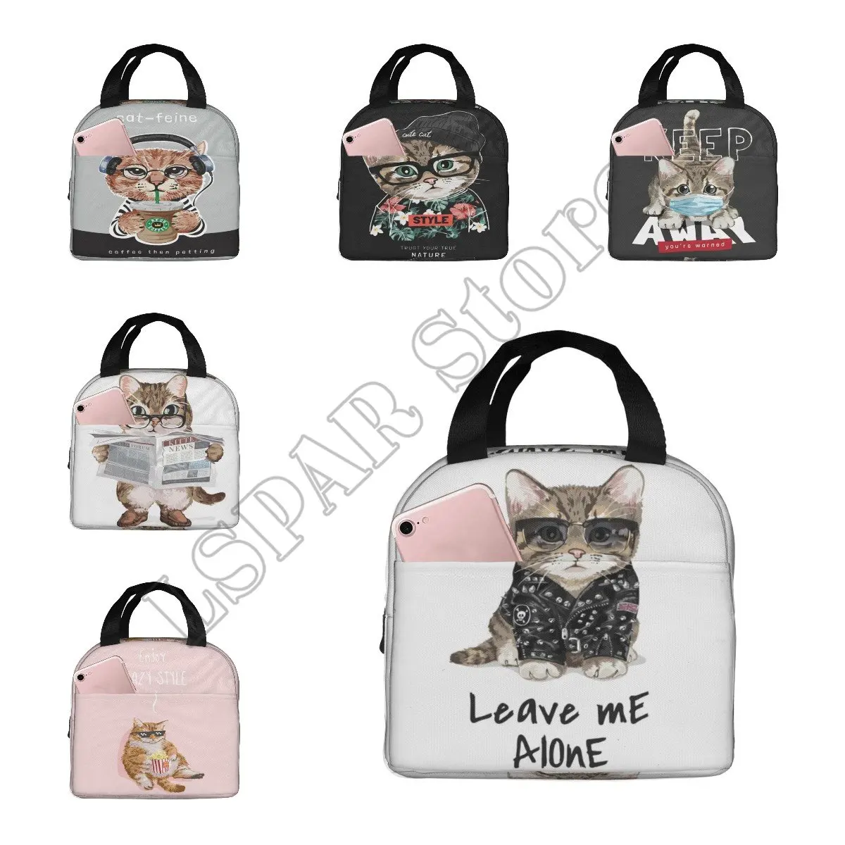 

Funny Cool Cat Lunch Boxes for Women Men Cooler Thermal Enjoy Life Animal for Travel Picnic Work Thermal Bento Box Lunchbag