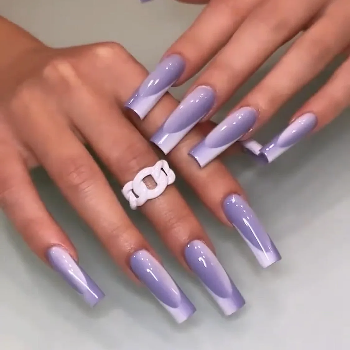 

Full Set of French Nail Press Tips Coffin Fake Acrylic Ballet Dancer Fake Purple Jade Nail Nail Reusable Wearing Tips