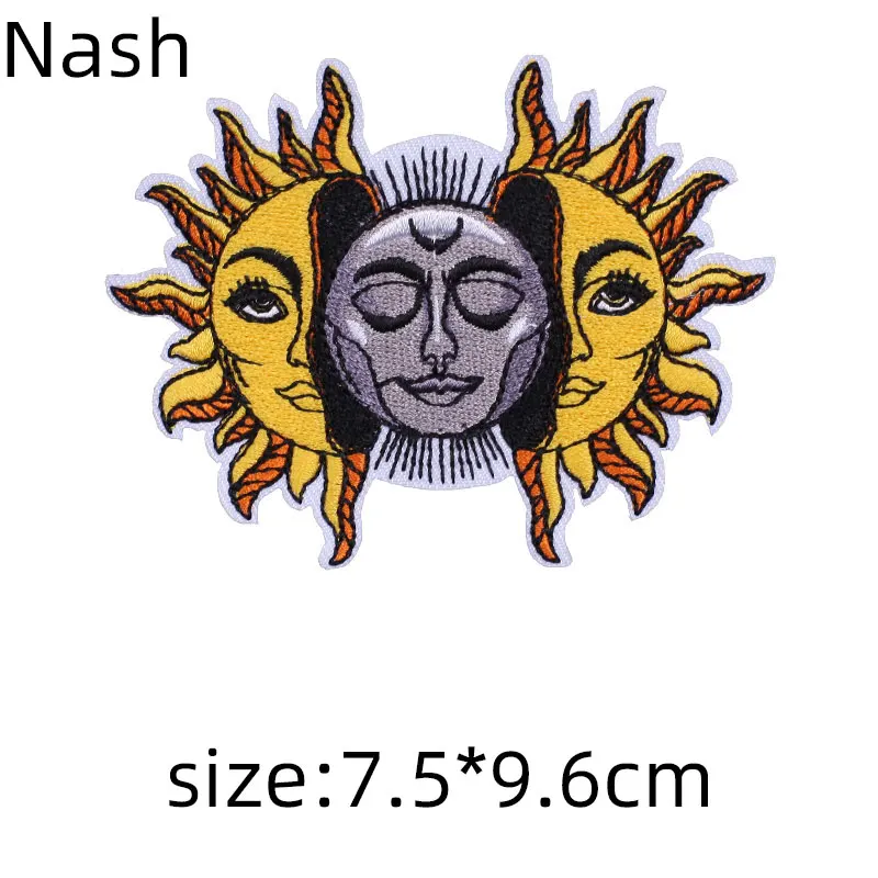 

Gold Hippie Sun and Moon Embroidered Patches Clothing Thermoadhesive Patches Fusible Patch on Clothes Anime Custom Badges Cheap