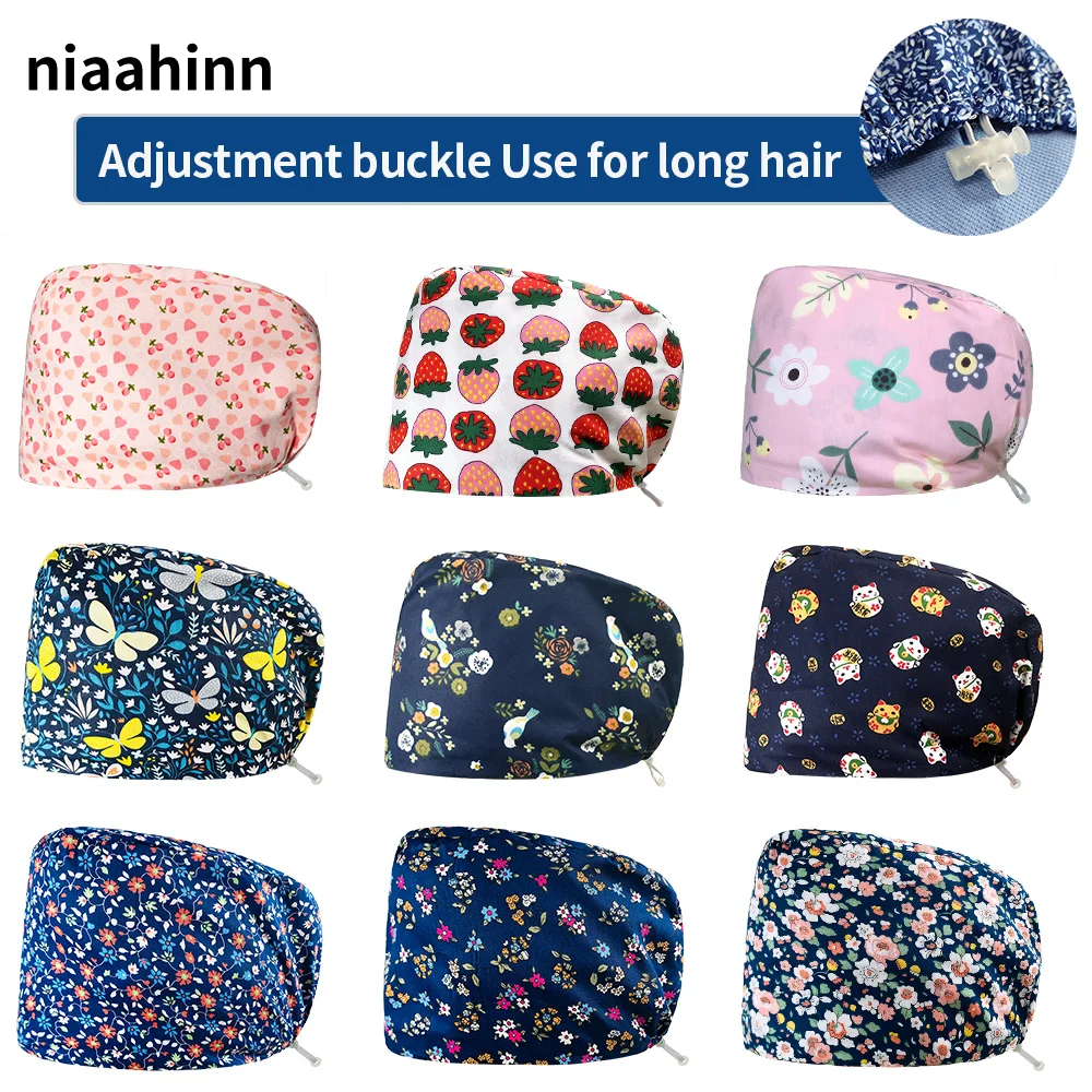 

Unisex Scrub Hat Pharmacist Working Caps Printing Pet Clinic Caring Hats Pure Cotton Elastic Scrubs Women Caps Nurse Accessories