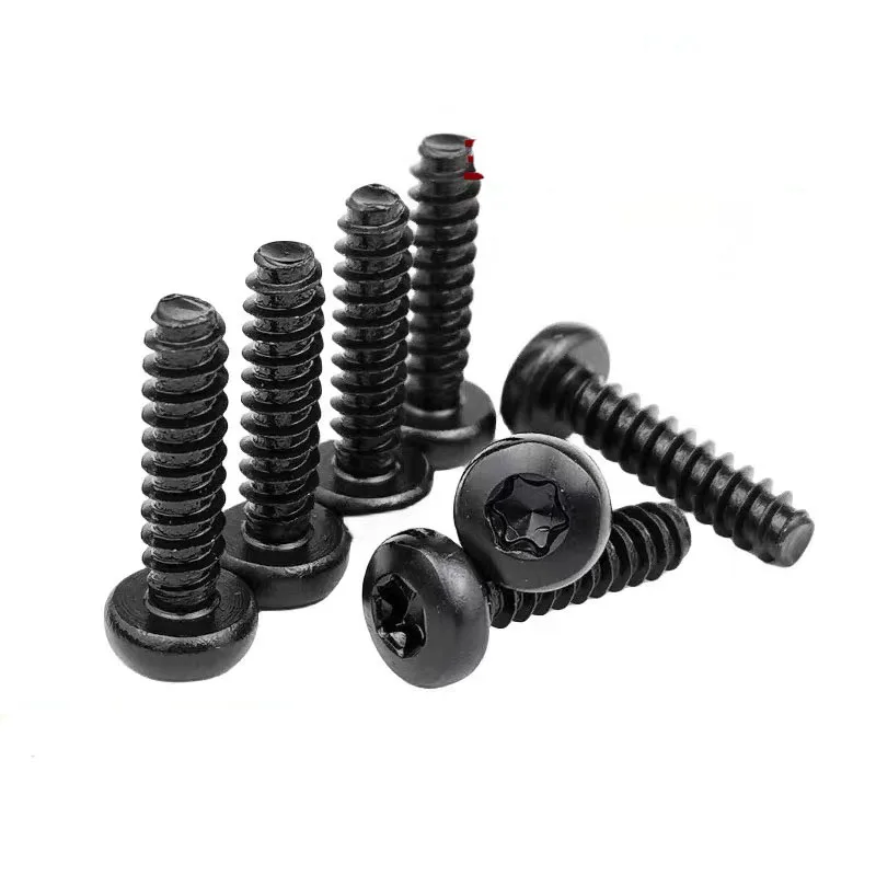 Фото 5-100 шт. Саморез Torx ST2.6-ST6.3 Черный саморез Torx из нержавеющей стали с шестилопастной круглой головкой и плоским хвостом №3