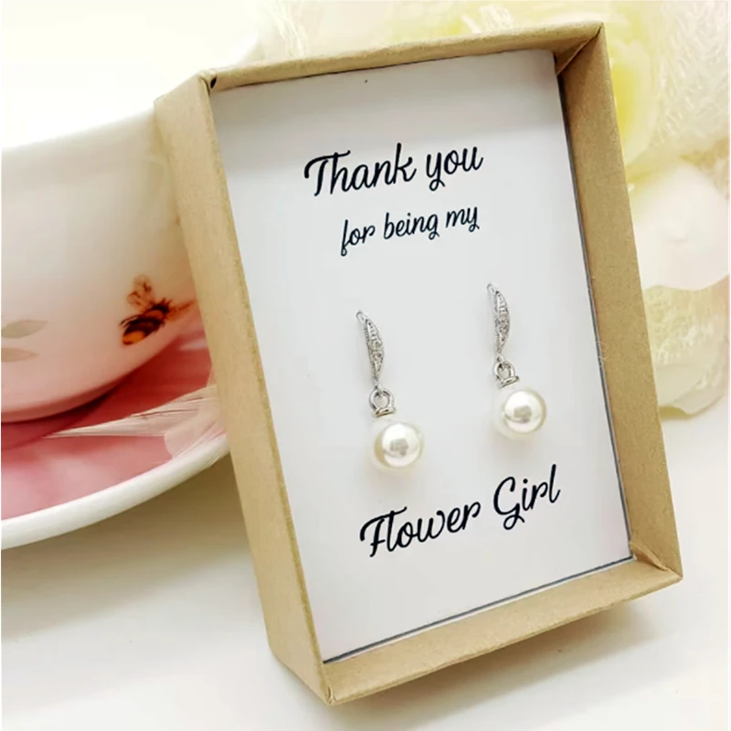 

Personalized Pretty 8mm Pearl dangle Flower girl Earrings,Flower girl Earrings Gift, Wedding Party Flower girl gift