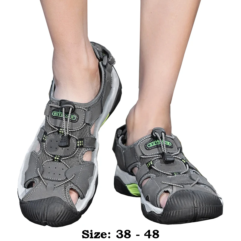 Мужские сандалии на плоской подошве из высококачественной кожи с круглым носком