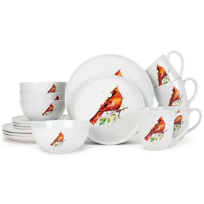 

Crouser Watercolor Ceramic Dinnerware 16 Piece Set - Service for 4, Cardinal