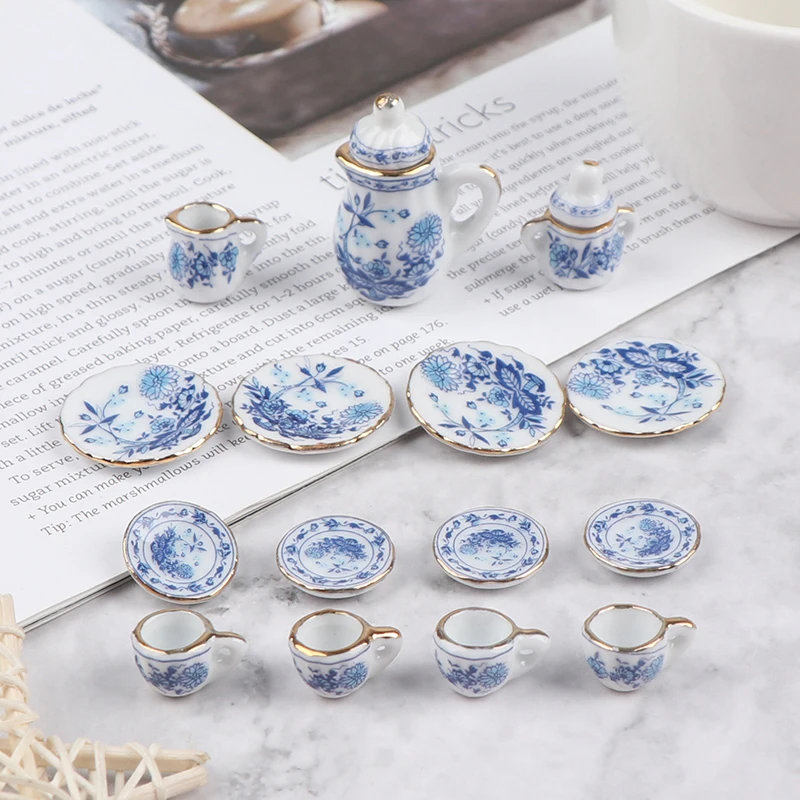 

15 шт. 1:12 миниатюрная посуда для кукольного домика фарфоровая керамическая чайная чашка набор
