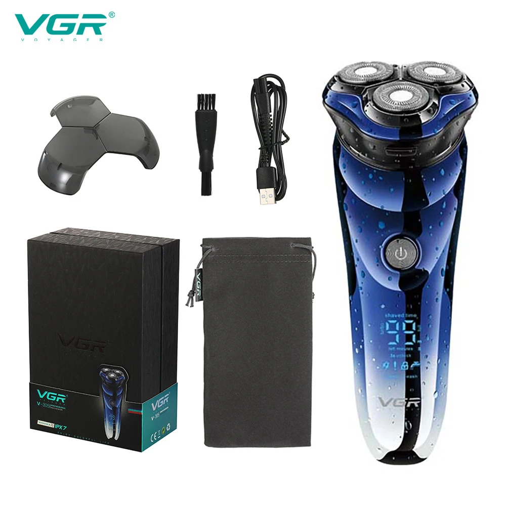 

VGR 3 heads Electric Shaver Razor PINJING Shaving Machine LED Digital Display Rechargeable 3D Trimmer Beard Men Washable black