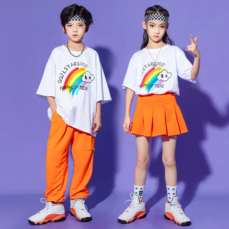 

Kids Graffiti Costumes Cotton Fashion Dancewear Street DanceWear Dancing Clothes T Shirt Pants Jazz Hip Hop Skirt for Girls Boys
