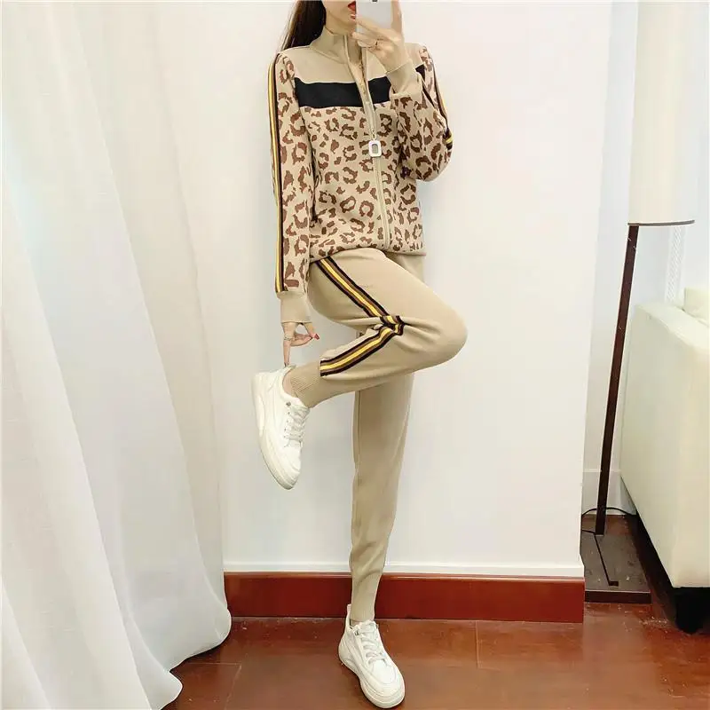 

Fashion Spring Autumn Tracksuit Women Chic Long-Sleeved Zip Jacket + Jogging Trousers Sports Two-Piece Pant Set Outfits E399