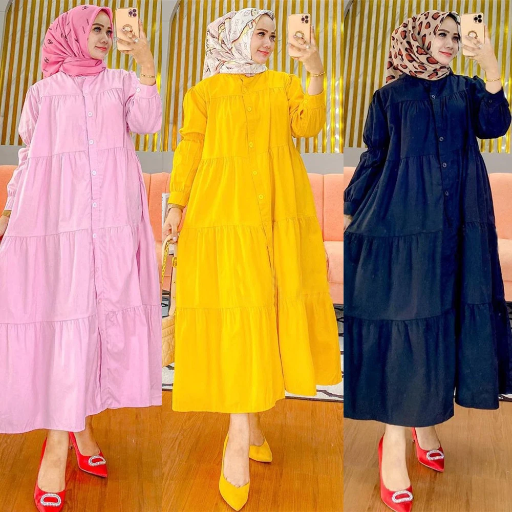 

Fashion Muslim Women Casual Long Sleeve Maxi Dress Dubai Kaftan Eid Party Arab Islam Femme Ramadan Shirt Abaya Jalabiya Vestidos