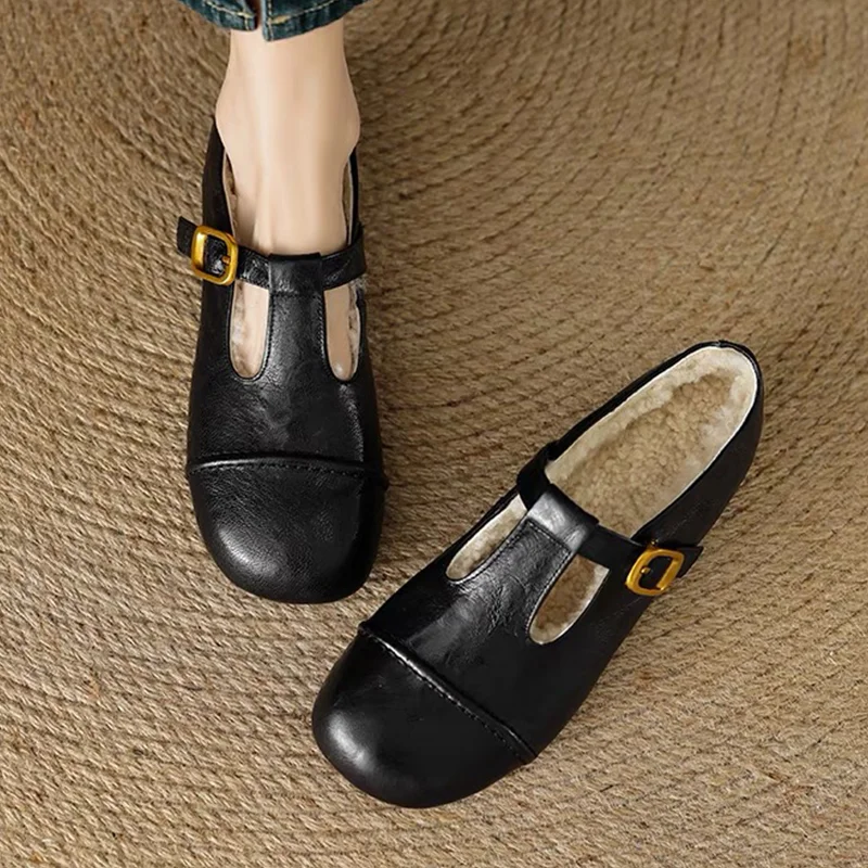 Женские хлопковые туфли на плоской подошве меховые Мэри Джейн короткие плюшевые