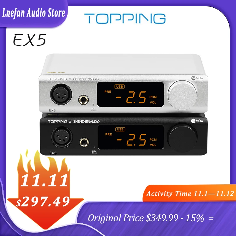 

TOPPING EX5 ES9038Q2M*2 MQA DAC Headphone Amplifier CSR8675 Bluetooth 5.0 LDAC HiFi Decoder USB DSD512 32Bit 768KHz Decoding AMP