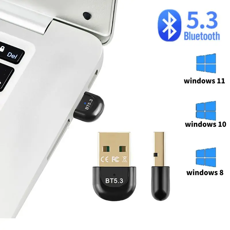 

Адаптер Bluetooth 5,3 для настольного компьютера, USB-передатчик, аудио приемник, подключи и работай для Windows 8 /win10/11