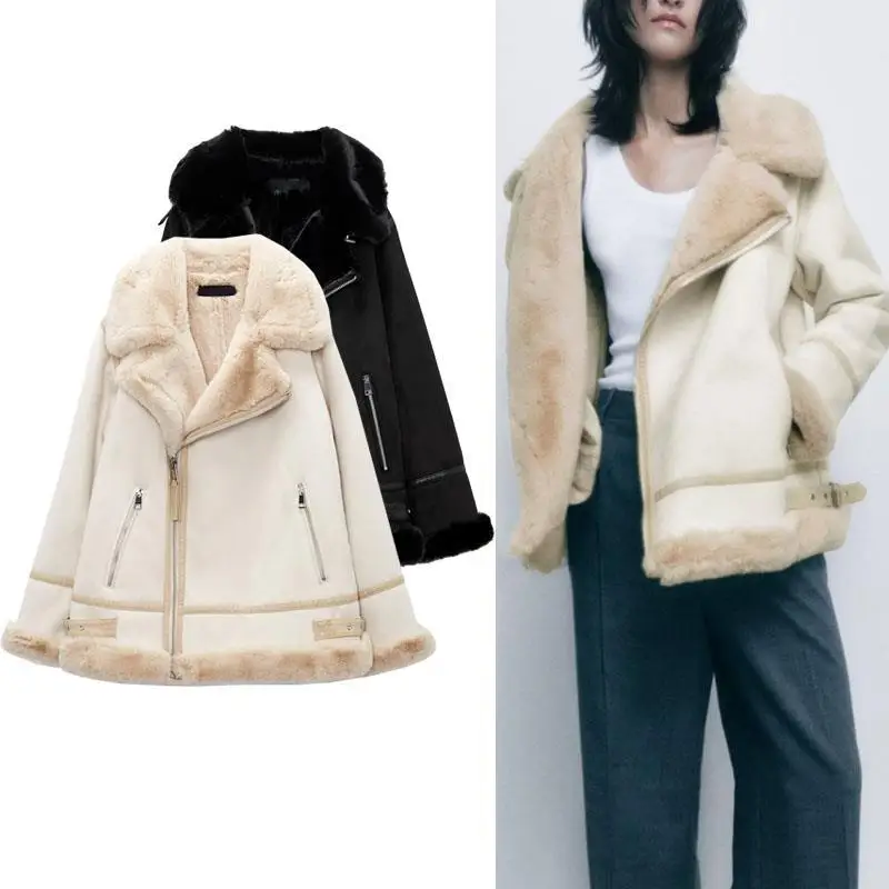 

Designer P & ZA Winter High Quality New Thickening Warm Furburning Mao Zongsong double -sided long jacket outer jacket female