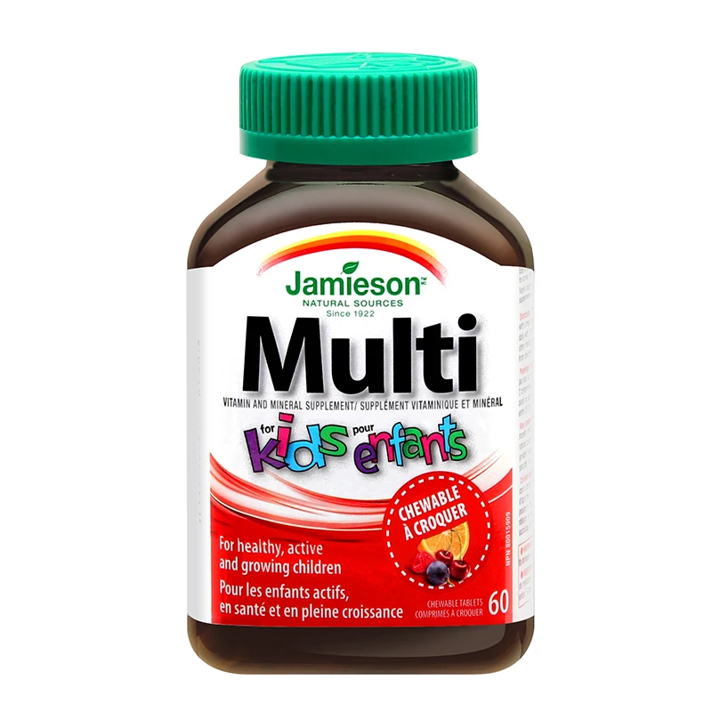 

Жевательные таблетки; Жевательные; Jamieson Multi Kids Pure Kids для детей, богатые витаминами, минералами и питательными веществами, несколько витамино...
