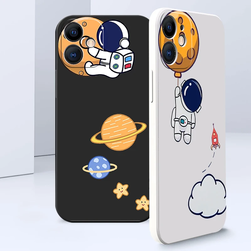 

For iPhone 13 12 11 Pro Mini Max Cute Creative Astronaut Liquid Silicone Phone Cases For 6 6s 7 8 Plus SE 2020 XR X XS Max Funda