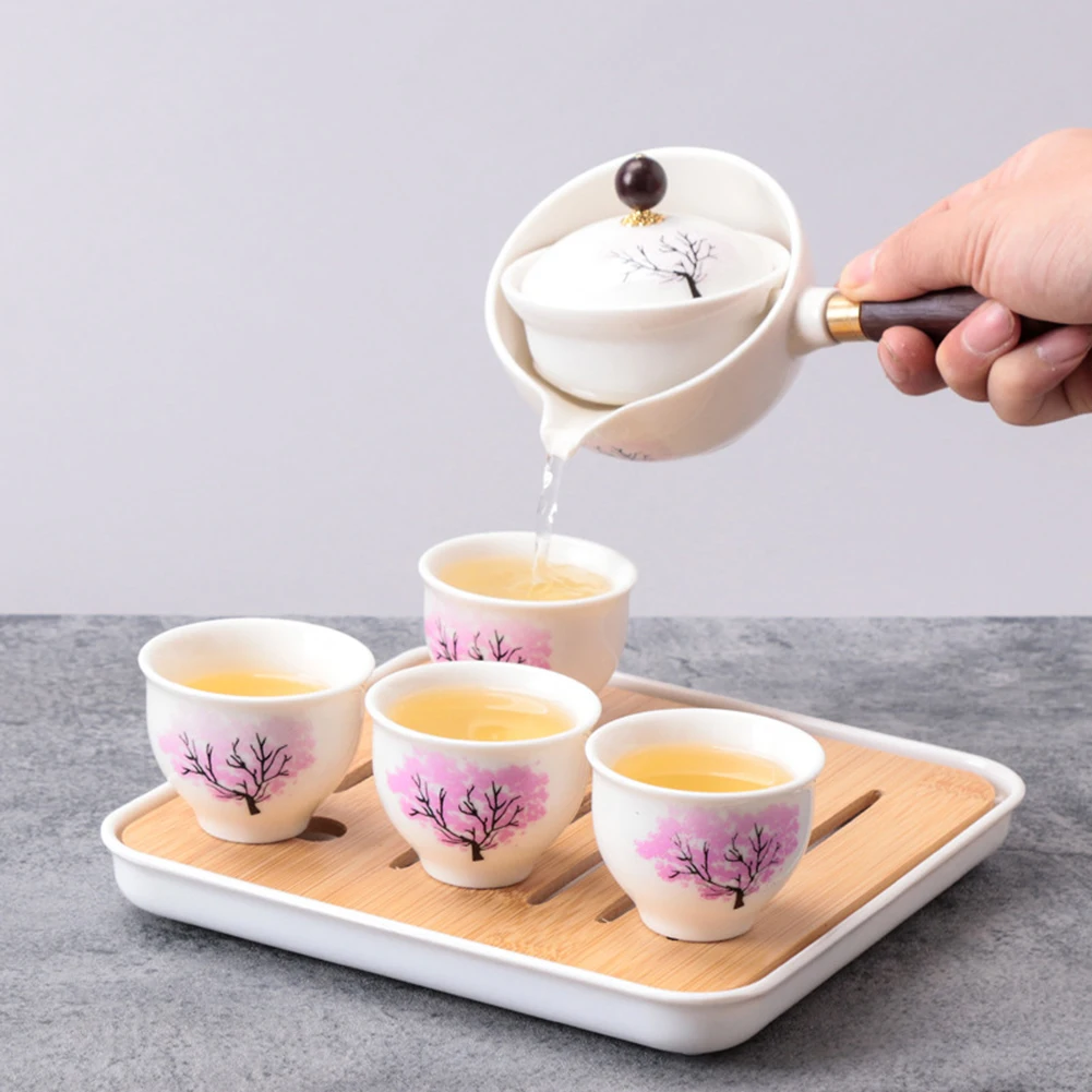 

Китайский чайный набор Gongfu, портативный чайник с поворотом на 360 градусов, керамический чайник с ручкой с боковой ручкой, чашка, посуда для ч...