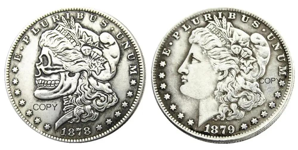 США Хобо Морган доллар 1878/1879 Морган доллар Череп Зомби Скелет посеребренные копии монет