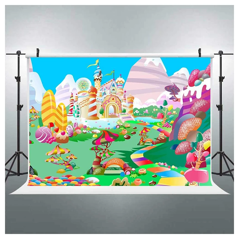 

Cartoon Candy Castle Backdrop 7x5ft Fairy Tale Candyland Photography Background for Children Baby Shower Birthday Party Banner