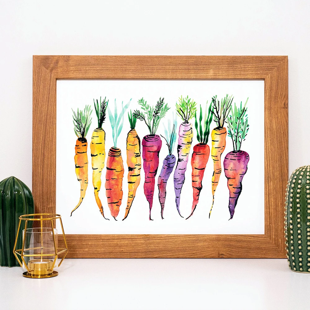 

Watercolor Carrots Rainbow Vegetable Food Poster Nordic Style Wall Art Canvas Print Painting Modern Living Room ， Kitchen Deco