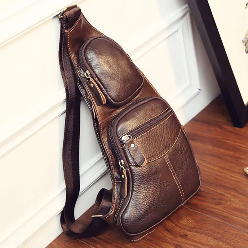 Quality Men Single Chest Back Day Pack Travel Vintage Genuine Leather Casual Cross Body Messenger Shoulder Bag Crescent pack top quality crocodile skin leisure cross body messenger bag young bag front flat back zip brown black color
