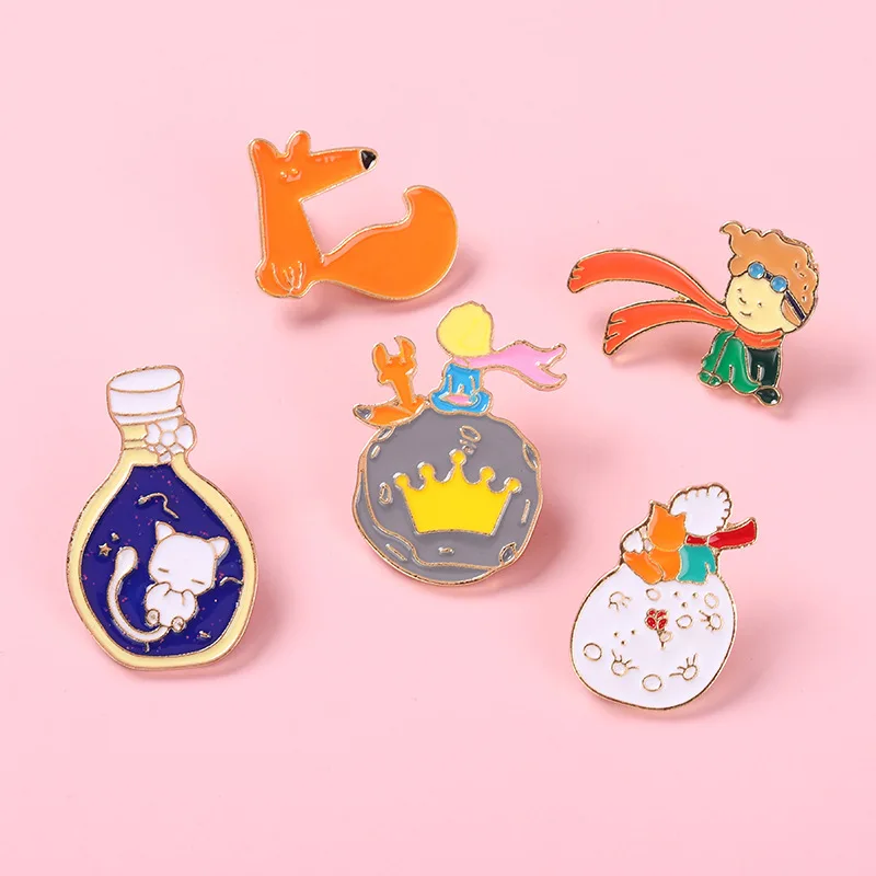 

2PCS Wish's new classic animated character alloy brooch Creative cartoon little prince shape paint badge Funny brooch