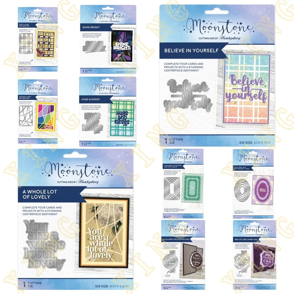 

Plaid Lines Shine Hugs Kisses Believe in Yourself Rectangles Ovals Scalloped Circle Swing 2022 New Metal Cutting Dies for Decor