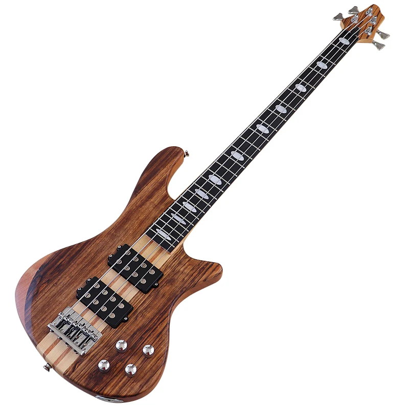 

4 Strings Neck Through Electric Bass Guitar Right and Left Hand Natural Color Zebrawood Top 43 Inch with Free Bag