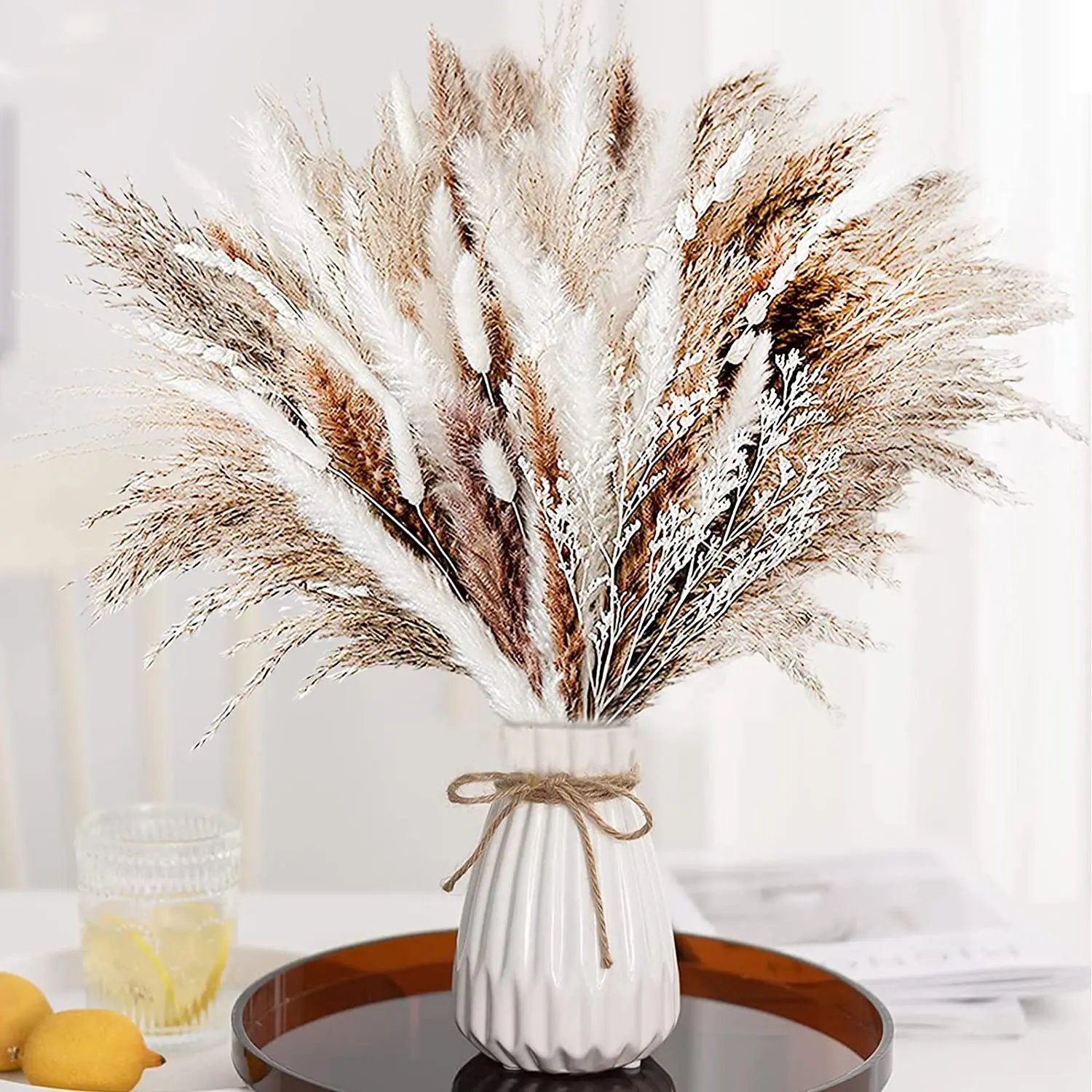 

100pcs Dried Flower Nature Fluffy Pampas Grass for Wedding Party Decoration Bunny Rabbit Tail Reeds Artificial Flowers Home Deco