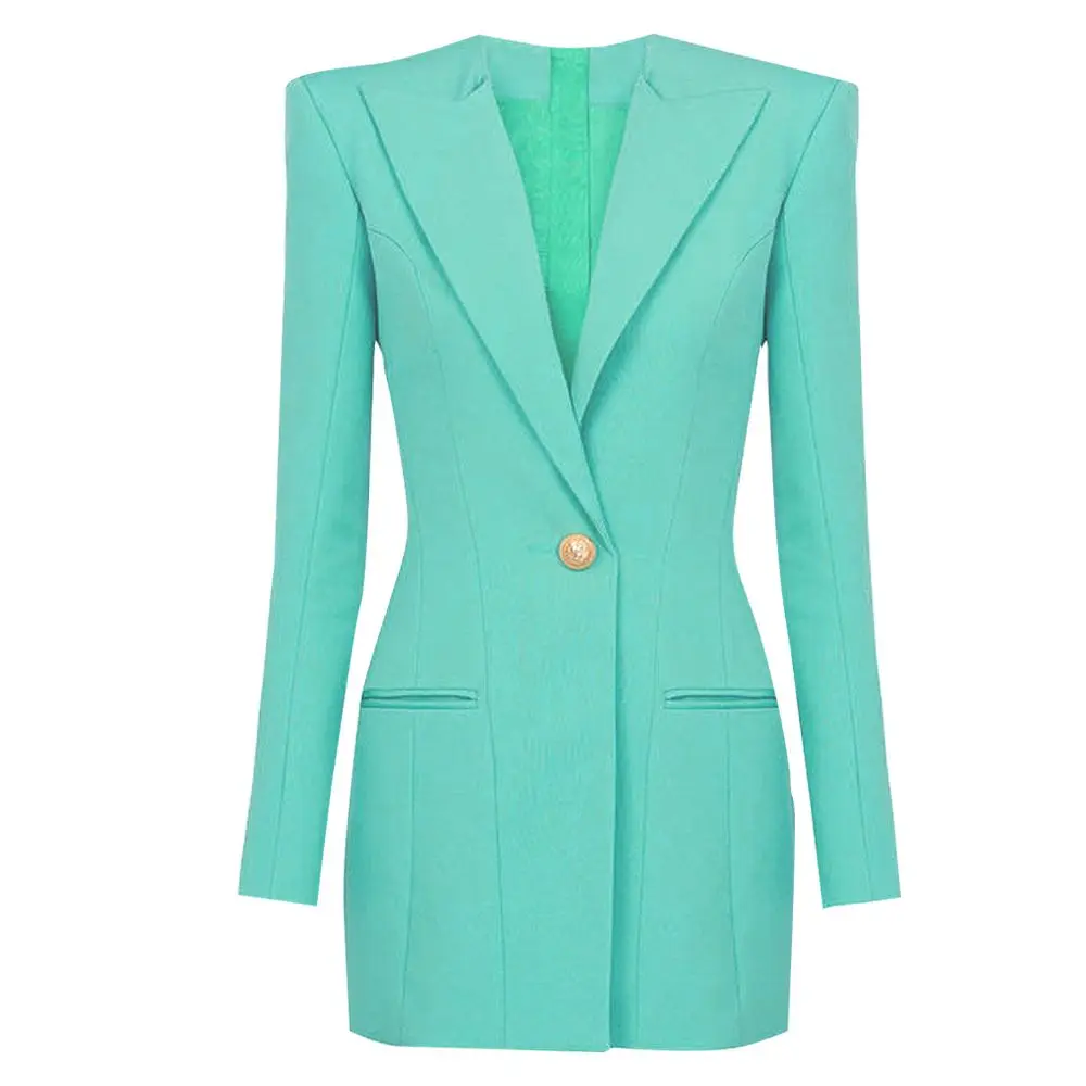 

Amandina Luxe Women Peak Collar Long Sleeves Dress with Back Zipper Slim One Button Blazer Dress