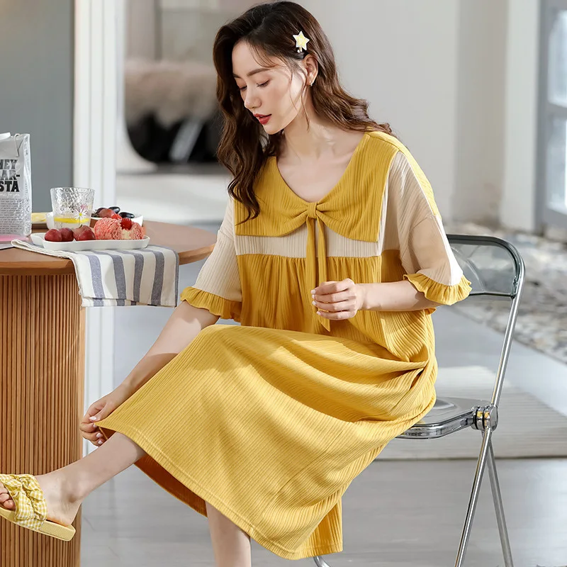 Cotton Nightwear Women's Summer Home Furnishings Cute Thin Short Sleeve Loose fitting Pajamas Summer