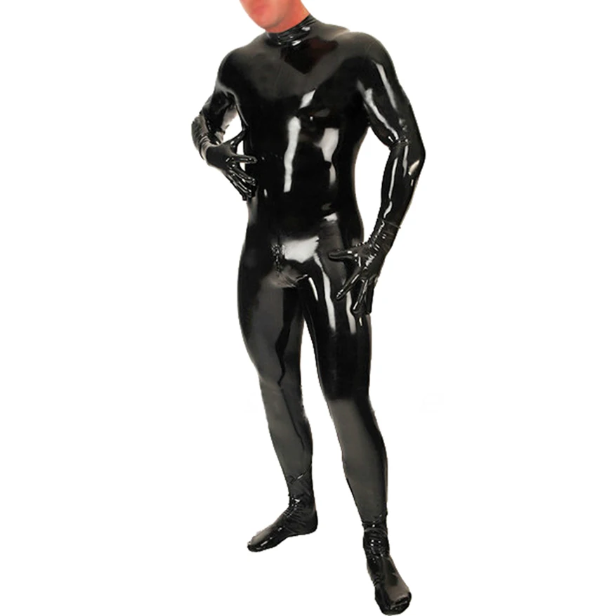 

Back Zip Sexy Full Man Latex Jumpsuit Rubber Fetish Catsuit Bodysuit With Gloves Socks Handmade S-LCM150