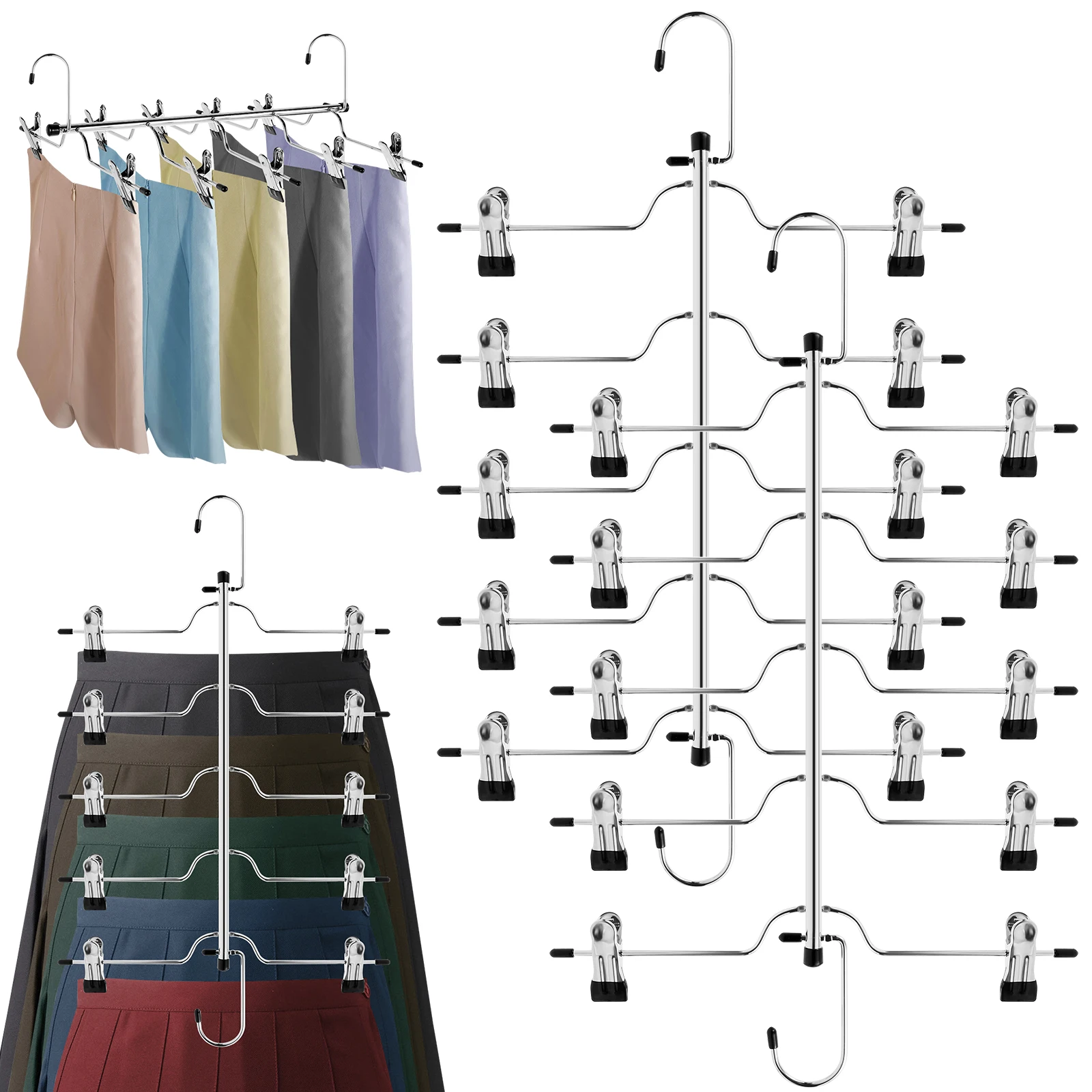 

2Pcs 5-Tier Pants Hanger Stainless Steel Skirts Hanger with Adjustable Clips Space Saving Trouser Closet Hanger Metal Jeans