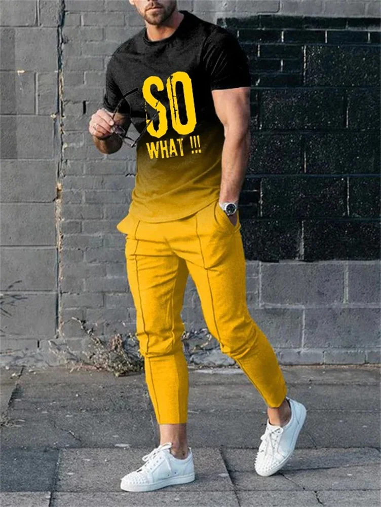 

Summer Men's Tracksuit Jogging So What Pattern 3d Printed T-shirt Men Streetwear Sports Short Sleeve Tshirt+Pants 2 Pcs Sets