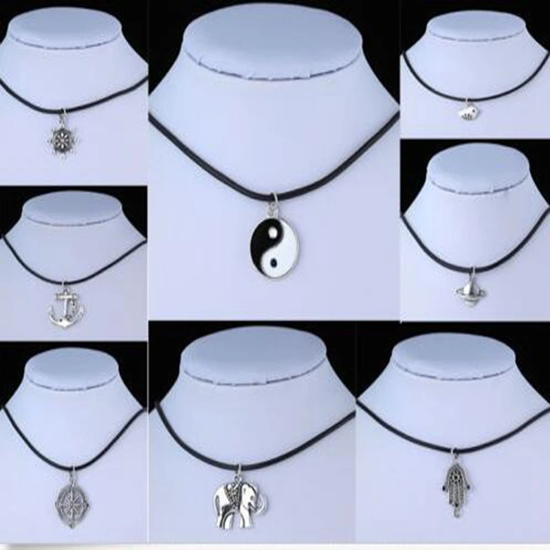 Vintage Punk Enamel Yin Yang Knot Necklace Gothic Pentagram Hand Elephant Anchor Saturn Hippy  Choker Pendant Jewelry Women Gift images - 6