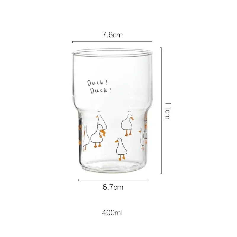 Восхитительная стеклянная чашка 400 мл 13 унций с милыми принтами утки
