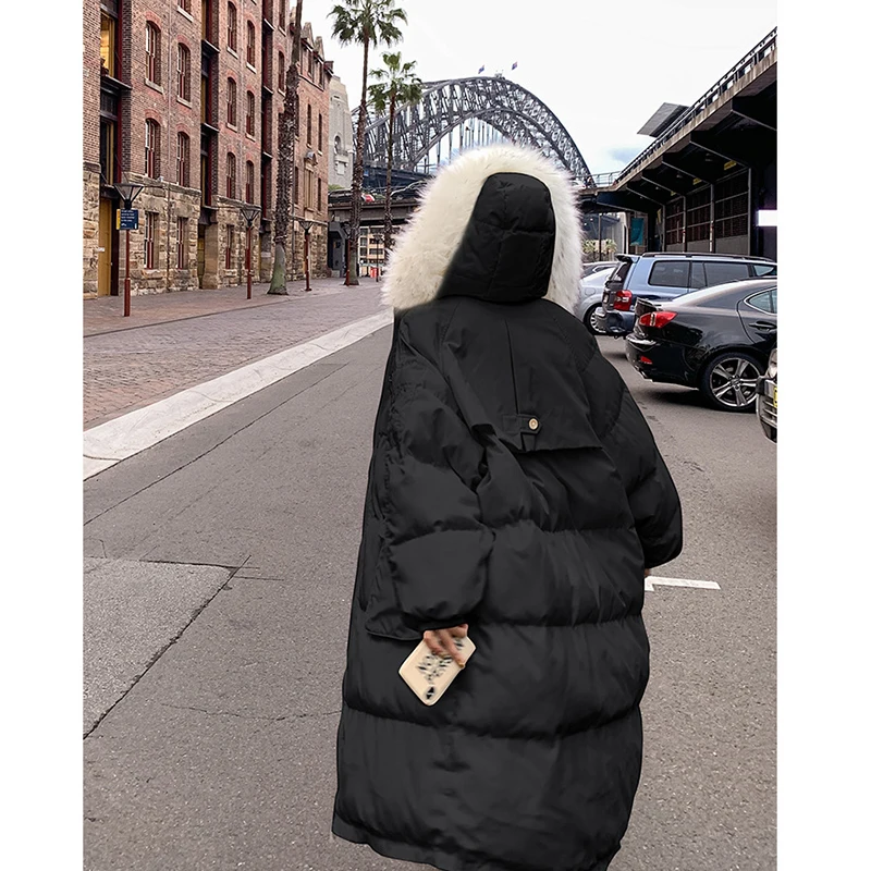 Long Parkas Women Fur Collar Korean Fashion Thicken Warm Jacket Women 2022 Winter Oversized Black White Outwear Female Y944
