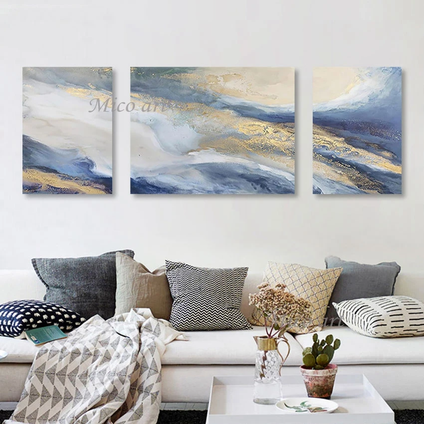 

3 шт., акриловые настенные картины без рамки, Золотая текстура