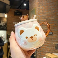 ins korean cute cartoon breakfast creative water cup ceramic cup for girl students mug with lid and spoon
