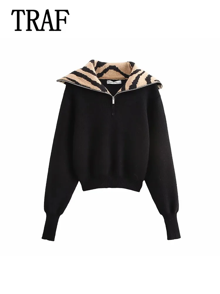 TRAF женский элегантный v-образный вырез устойчивый свитер с длинными рукавами и