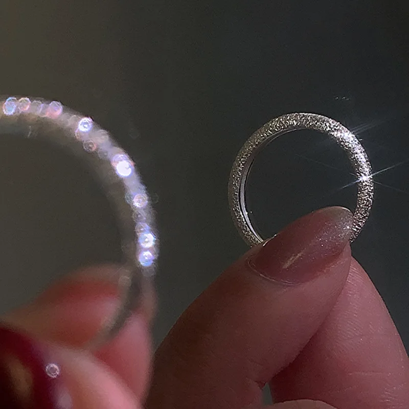 

925 Silver Frosted Shiny Crescent Moon Open Ring for Women Y2k Fashion Resizable Silver Finger Rings Engagement Wedding Gifts