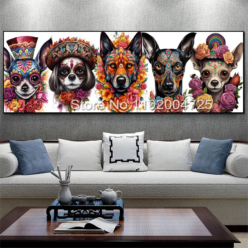 

5d алмазная живопись своими руками, Череп, цветы, чихуахуа, наборы для вышивки крестиком, полная Алмазная мозаика, вышивка гримаса, собаки, Хэллоуин, домашнее искусство