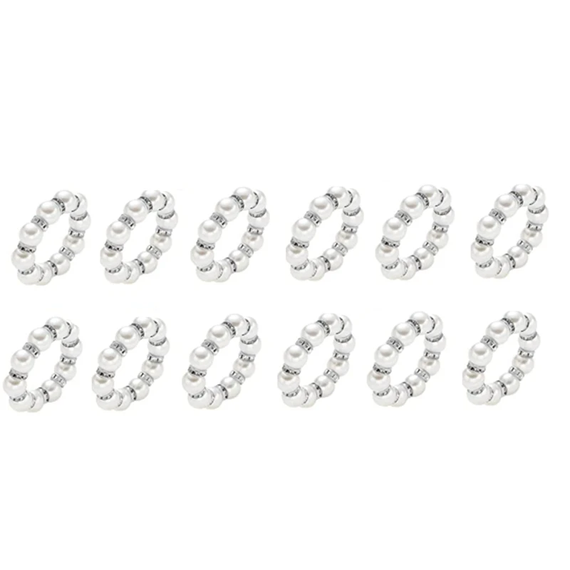 

Bling Pearl Napkin Rings Set Of 12,Rhinestone Napkin Ring Holder For Dinner Wedding Family Gatherings