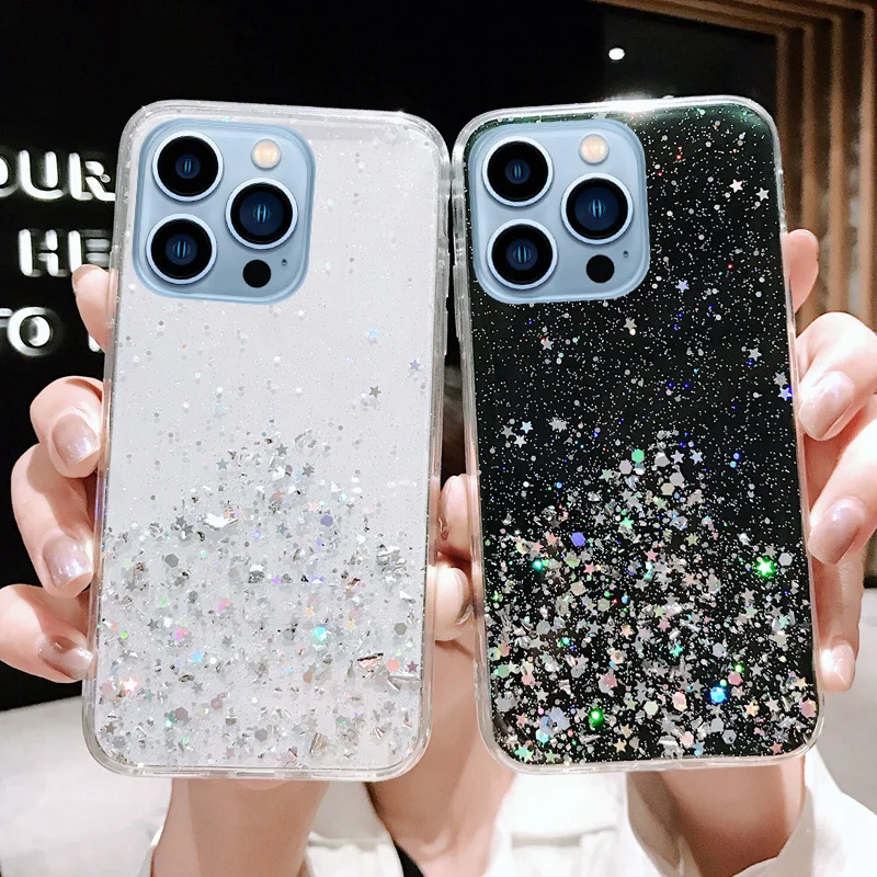 

Роскошный блестящий силиконовый мягкий чехол для iPhone 14 13 12 Mini 11 Pro XS Max X XR SE 2022 2020 7 8 Plus, прозрачная задняя крышка, ультратонкий